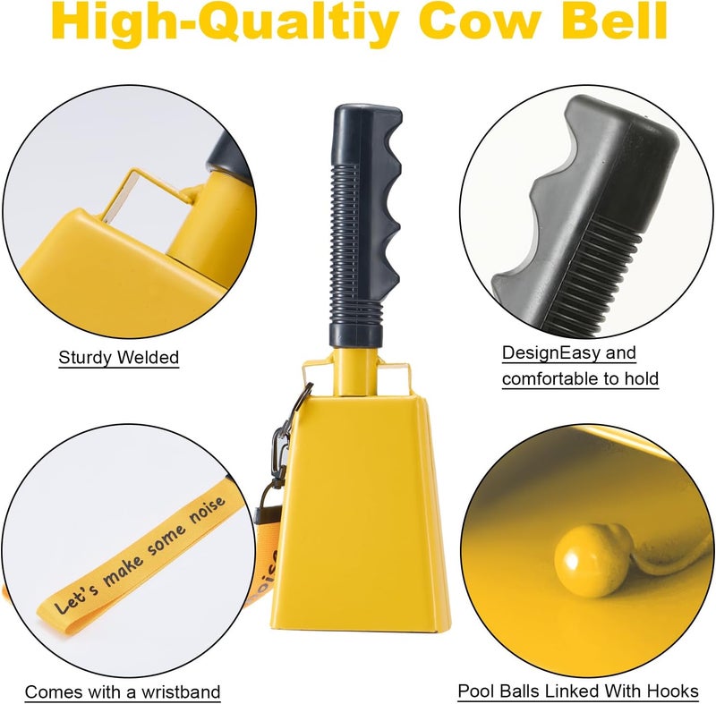 CHMI Cow Bells with Wrist Strap - Cowbell with Handle 2pcs, Customizable Cowbells for Sporting Events, for Football Games,Chimes, Percussion, Musical Instruments, Call Bell, Farm Ranch (yellow) - Image 4